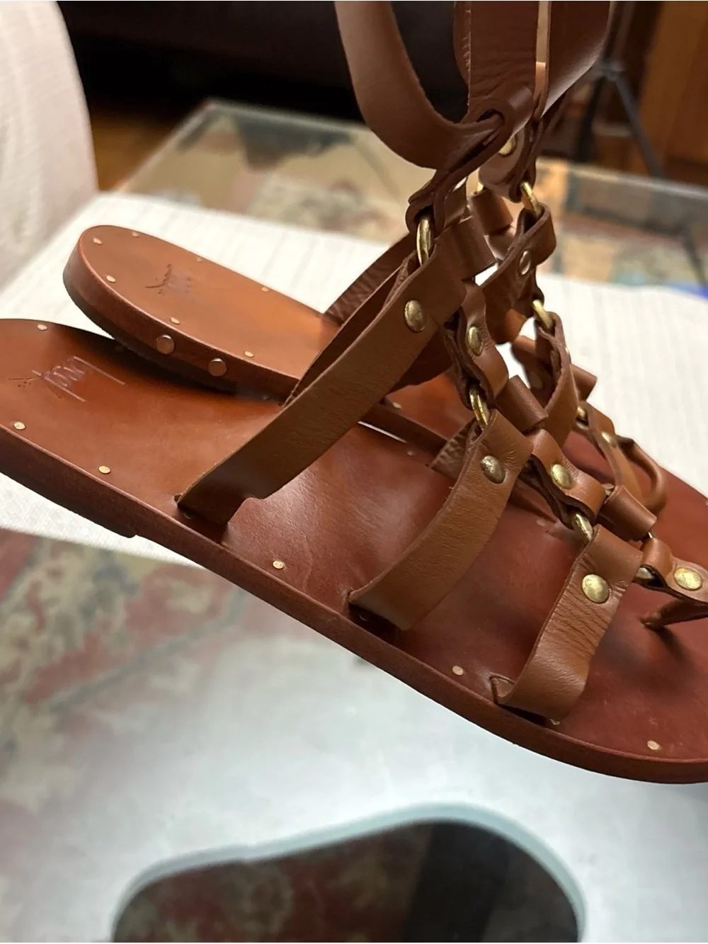 beek Crane stud  Leather Gladiator Sandals in Tan, size 8, handmade. - Picture 8 of 16
